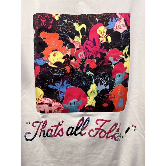 Looney Tunes Shirt Adult Large White Bug Bunny Taz Cartoons Thats All Folks - Picture 4 of 5